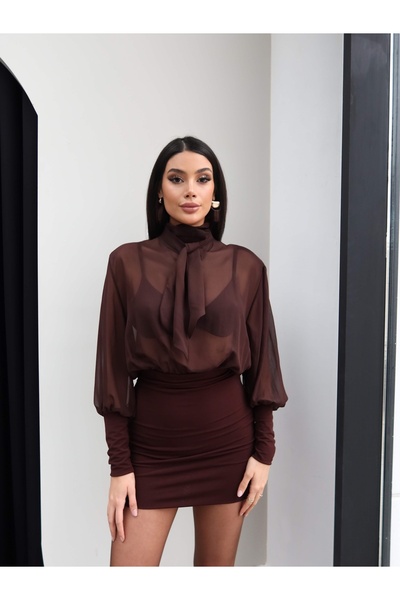 ESRAHELVACI Padded Neck Tie Transparent Dress