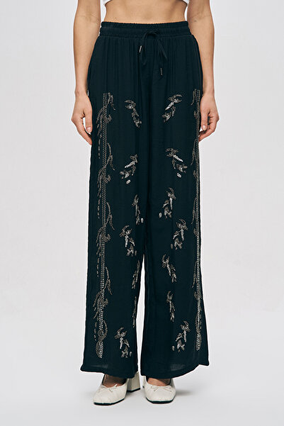 Orfeo Negro Γυναικείο παντελόνι με φαρδιά μπατζάκια και χάντρες στο μπροστινό...