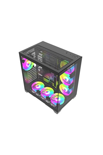 Strong Syrax 7x 120 Mm Fanlı RGB Buton Kontrollü Akvaryum Siyah Gaming Bilgisayar Kasası (Powersız)