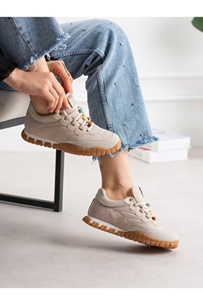 ALEMDAR AYAKKABI Cortina Cream Lace-Up Women's Sneakers