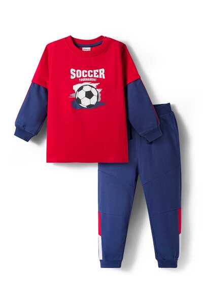 Babyhug Knit Full Doctor Sleeve T-Shirt and Jogger Set Soccer Tournament Text...