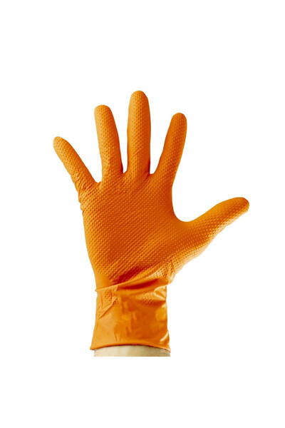 JBM Manusi Din Nitril De Culoare Orange 7.0 Mil Textura De Diamant, Marimea: ...