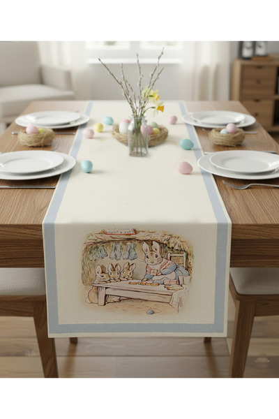 Markaev Easter Rabbit Family Cotton Table Runner 0101– 50X150 cm
