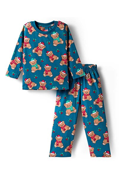 Babyhug Cotton Knit Full Sleeves Co-ord Night Suit with Teddy Bear Print - Blue