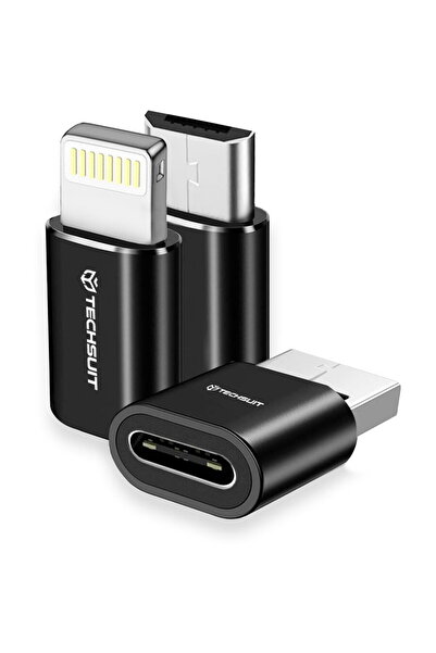 Techsuit Type-C to USB/Micro-USB/Lightning Adapter, Aluminum (set of 3) - Tri...