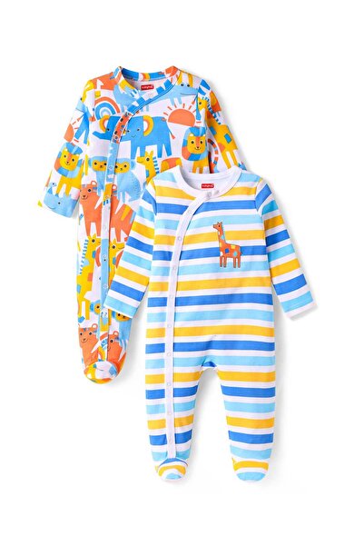 Babyhug Cotton Knit Full Sleeve Footed Sleepsuits & Animal Print Pack of 2 - ...