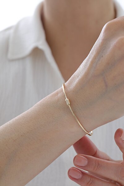 YAVUZ KUYUMCULUK 14 Ayar Altın Minimal Taş Detaylı Kelepçe