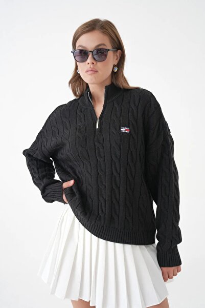 Park Karon Women's Stand Collar Half Zipper Knitwear Sweater 8635