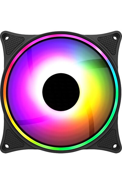 Alfa Tech ALFATECH 12 سم مروحة LED قوس قزح مع مدخل Molex 4 Pin للتبريد الصامت