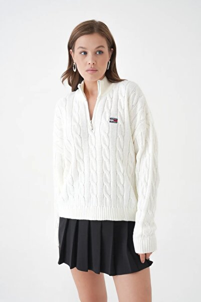 Park Karon Women's Stand Collar Half Zipper Knitwear Sweater 8635