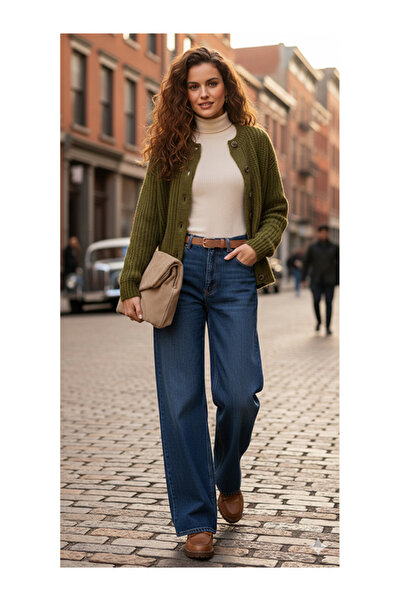 Namaste Vintage Khaki Color Soft Texture Basic Buttoned Knitwear Cardigan