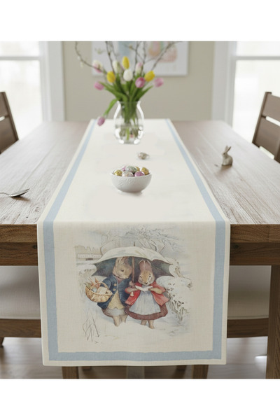 Markaev Winter Rabbits Cotton Table Runner 0099– 50X150 cm
