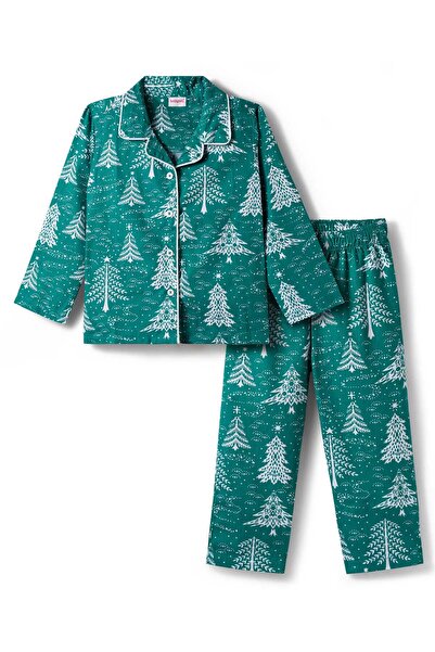 Babyhug Cotton Woven Full Sleeves Pajama Set with Tropical Theme Print - Dark...