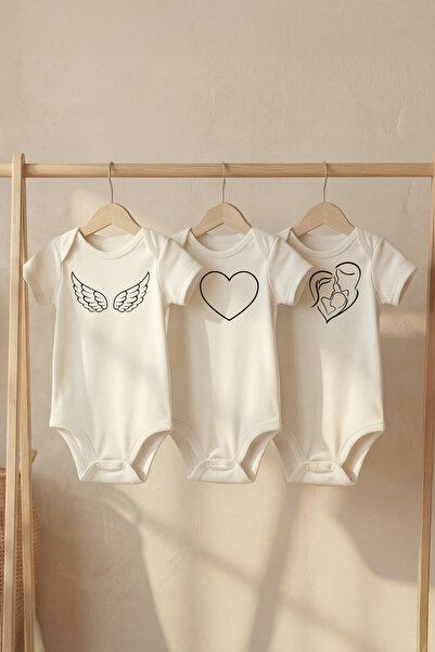 LilJoy Organic 100% Cotton Love Figure Printed Short Sleeve Baby Bodysuit wit...
