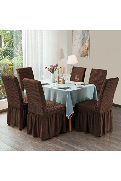 Textil home Σετ 6 καλυμμάτων καρέκλας, λάστιχο και κρεπ, με βολάν