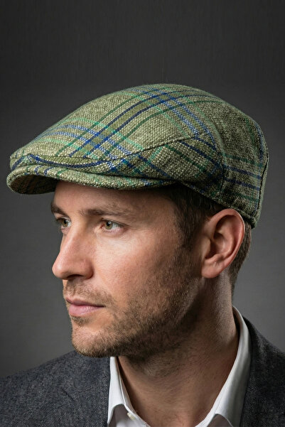Bay Şapkacı Klasik İngiliz Tarzı Yeşil Ekose Yün Kasket-9993-1