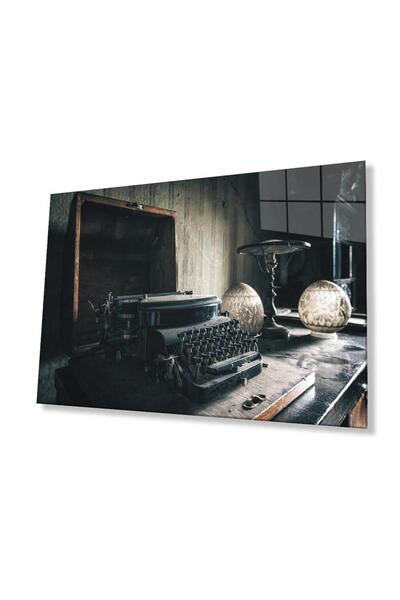 idealizbiz Стъклено пано за стена с мотив на пишеща машина 4 мм устойчиво зак...