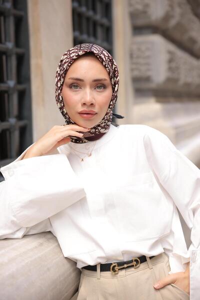 diorel D Monogram Desen Çift Taraflı %100 Twil İpek Eşarp-Bordo&Siyah