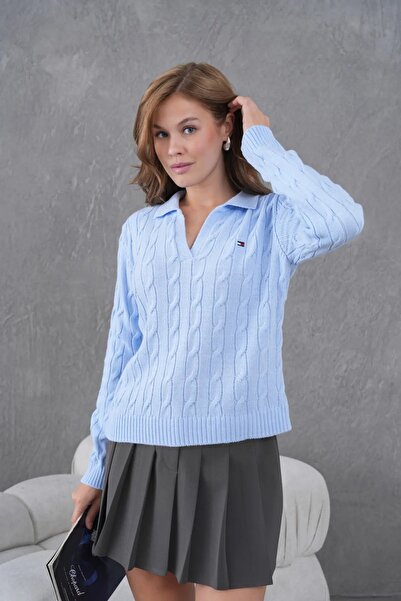 Park Karon Pulover tricotat pentru femei cu guler polo 8610