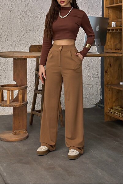 BİKELİFE Women's High Waist Oversize Lycra Wide Leg Palazzo Trousers