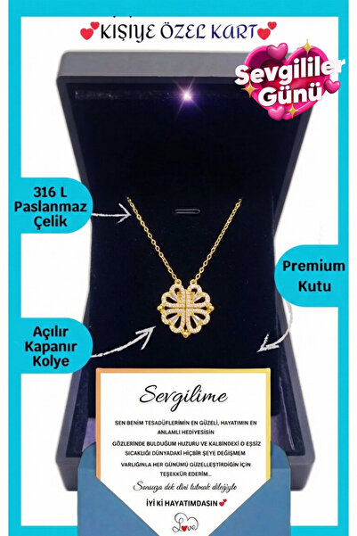 ganispe "Sevgiliye" Anlamlı Not Işıklı Premium Kutu Gold Renk Dörtlü Yonca Çe...