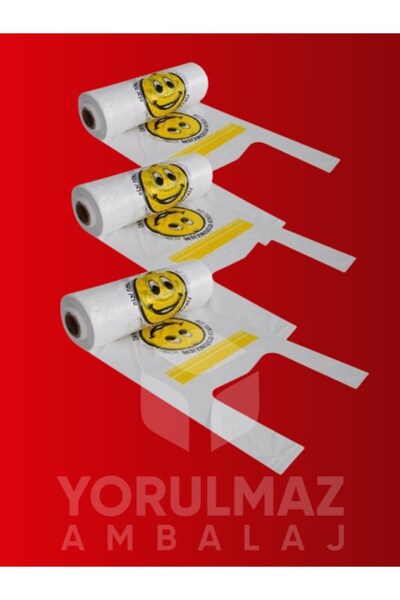 yorulmaz ambalaj Küçük + Orta + Büyük Boy Gülen Yüz Desenli Rulo Poşet Seti –...