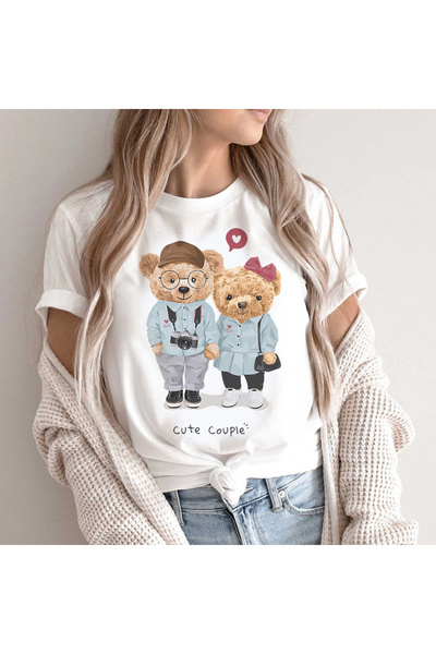 Kartier Women's White T-Shirt Cute Couple