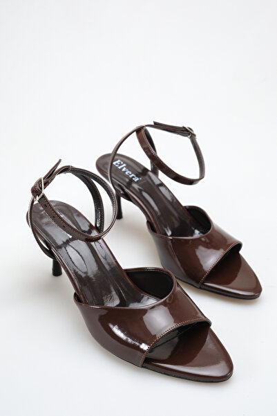 MALENTA Women's Heeled Sandals Brown Patent Leather Pointed Toe Ankle Strap -...