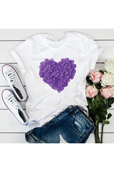 Kartier Tricou Dama Alb Purple Petal Heart