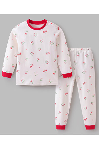 SAPS طقم بيجاما بأكمام طويلة مطبوع عليه كرز بالكامل، مصنوع من القطن بنسبة 100...