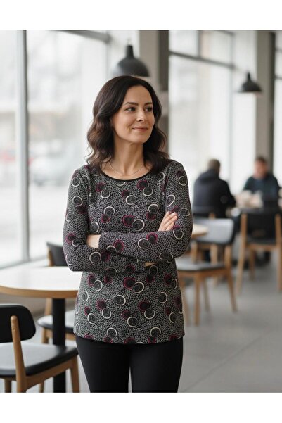 THEBEK Yumoş Velvet Suede Patterned Blouse Black Ground Pattern / Red