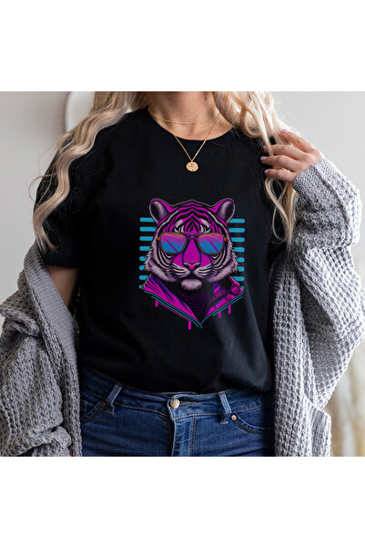 Kartier Дамска черна тениска Retrowave Tiger