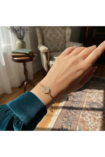 AccessoriesCınCık 316L Kararmaz Çelik Gold Renk Yonca Asansörlü Kadın Bileklik