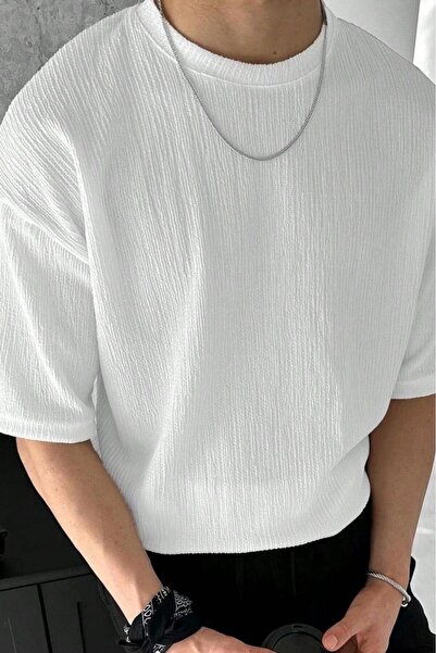 NO 601 Men's Textured Chain Knitwear Look Regular Fit Tshirt