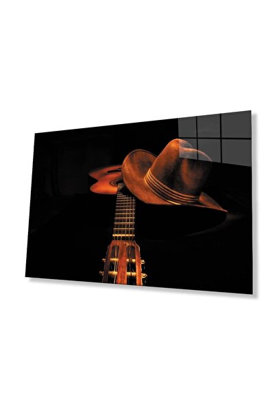 idealizbiz Trilby Guitar Glass Painting 4mm Durable Tempered Glass Fedora Gui...