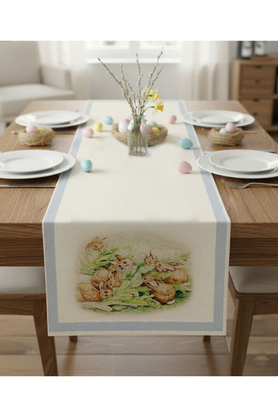 Markaev Easter Rabbit Garden Cotton Table Runner 0103– 50X150 cm