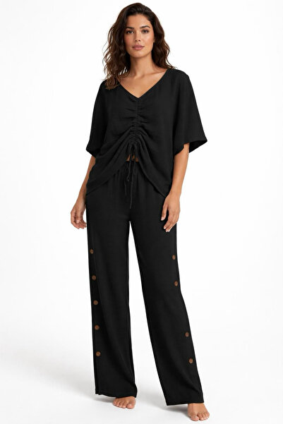 Curly Black Muslin Set