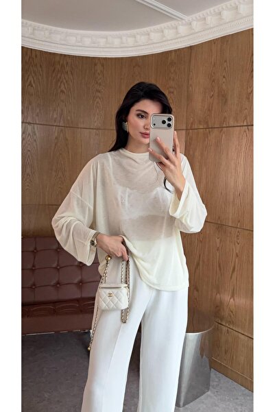 HAZELANNA بلوزة إكرو بيسك شفافة