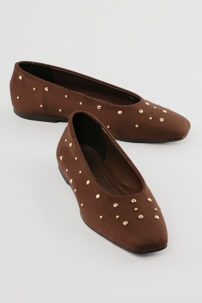 Mubiano Women's Suede Ballerinas with Square Toe and Staple Detail, Casual Ta...