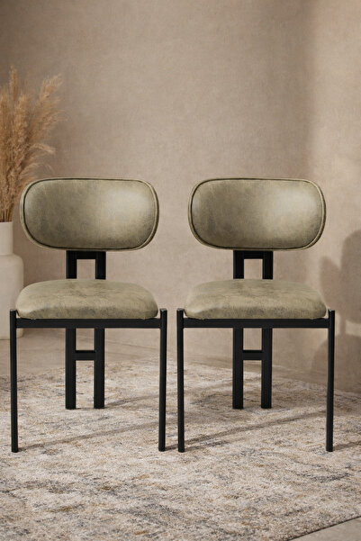 Atolye Casa Muriz Serisi 2 Adet Haki Yeşil Vizon Kumaş Yemek Odası Sandalyesi...