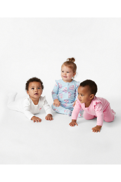 Bonfino 100% Cotton Full Sleeves Footed Sleepsuit Cup Cake Print Pack of 3 - ...