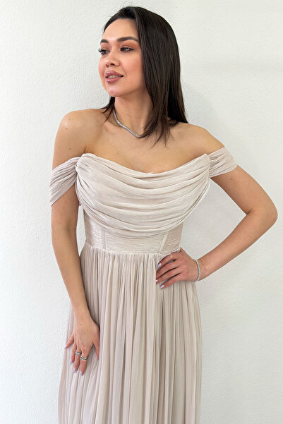 zks grup tekstil Women's Off-Shoulder Draped Long Evening Dress Burgundy, Nav...