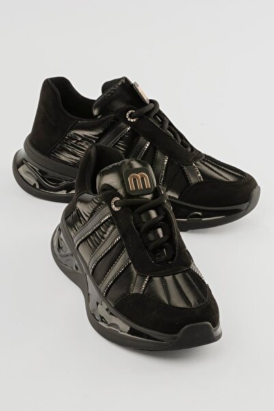 Mubiano Women's Suede Sneaker Anorak Detailed Stoned Sports Shoes Neriel Black