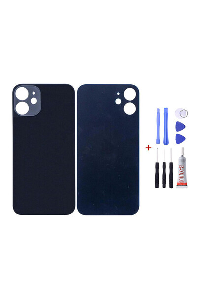 Yedcom Iphone 12 MİNİ Siyah Uyumlu Arka Cam Kapak Pil Kapağı Tamir Set Beraber