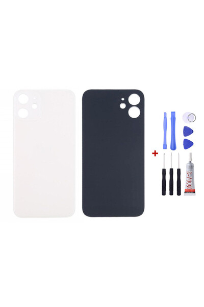 Yedcom Iphone 12 MİNİ Beyaz Uyumlu Arka Cam Kapak Pil Kapağı Tamir Set Beraber