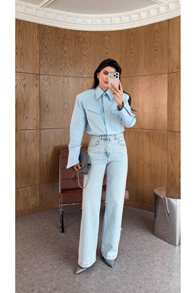 HAZELANNA Light Blue Palazzo Jean