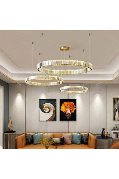 edc Lustra LED Cristal Gold 3 Segmente Mobile Echivalent 1000W Telecomanda