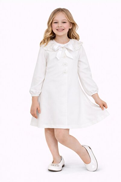 Nacar 23 Nisan 29 Ekim Gösteri Kıyafeti Kız Çocuk Dantel Yakalı Fiyonklu Uzun...
