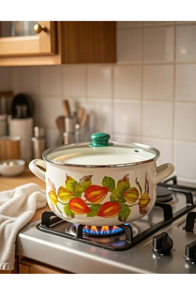 EBRULİEMAYE Golden Strawberry Enamel Cream Pot 6-Liter Milk Yogurt Canning Pot