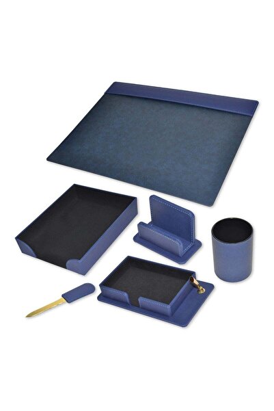 FİS طقم مكتب تنفيذي من 6 قطع، مصنوع من جلد صناعي إيطالي، أزرق